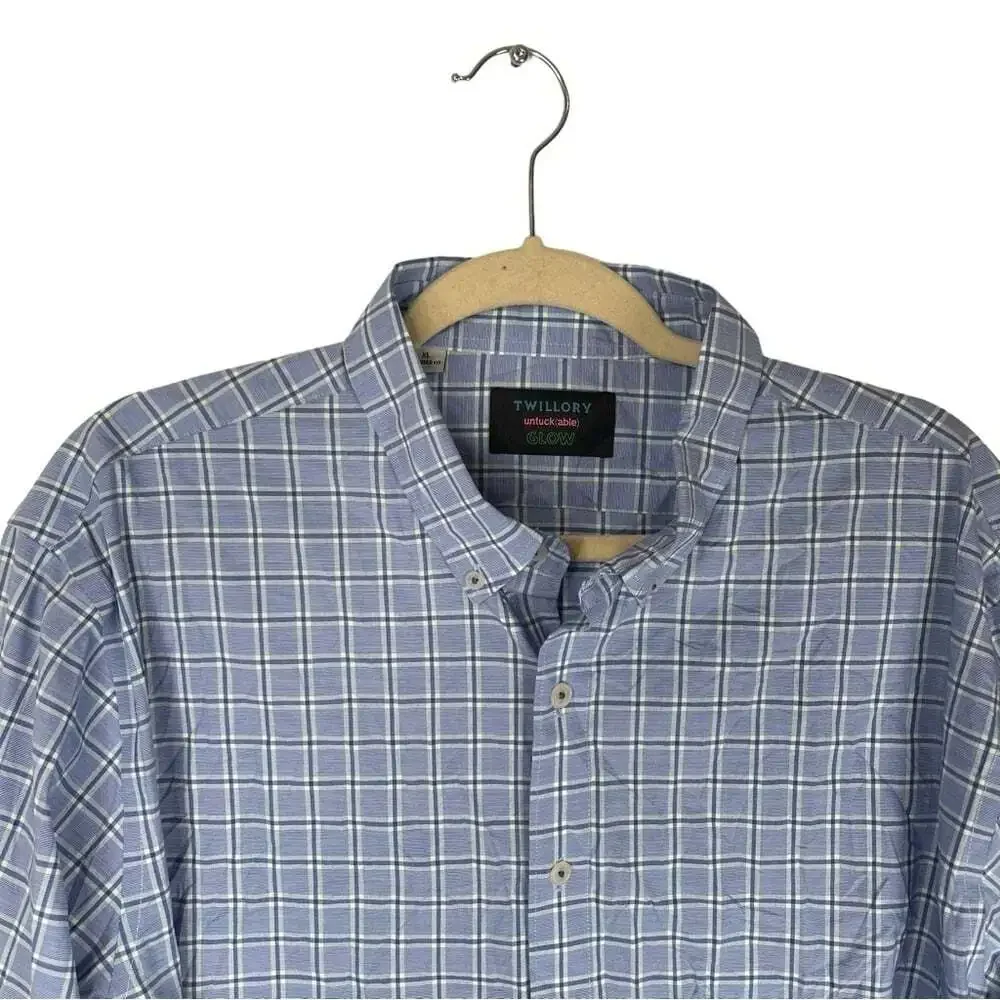 Twillory Untuck(able) Glow Men's Dress Shirt Tailored Fit Size XL Blue Plaid